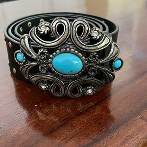 Black Belt with Turquoise and Silver Buckle